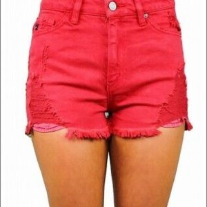Kancan | Ted High Denim Distressed Frayed Shorts